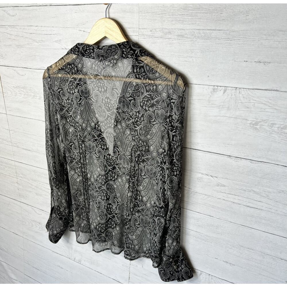 Charter Club Blouse Womens Size 8P Black Sheer Paisley Floral 100% Silk Goth - Picture 14 of 16